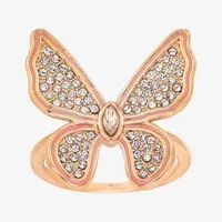 Sparkle Allure Crystal 18K Rose Gold Over Brass Butterfly Cocktail Ring