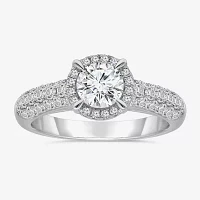 Womens 2 CT. T.W. Natural White Diamond 14K White Gold Round Side Stone Halo Engagement Ring