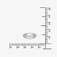 Diamonart® Cultured Freshwater Pearl and Cubic Zirconia Sterling Silver Ring