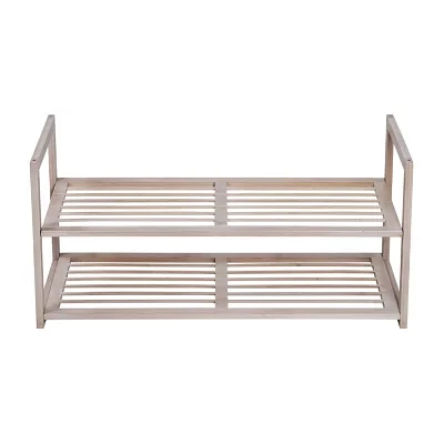 Honey Can Do White Wash 2-Tier Bamboo Shoe Rack