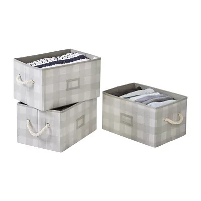 Honey Can Do Grey Plaid Folding Fabric Bins 3-Pack