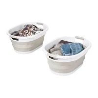 Honey Can Do Warm Grey Folding Laundry Baskets 2Pk