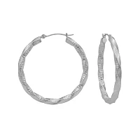 14K White Gold Twisted Hoop Earrings