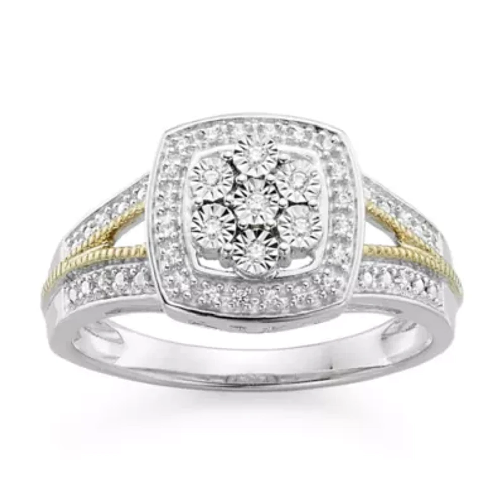 Diamond Blossom 1/10 CT.T.W. Natural Cushion Sterling SIlver with 14k Gold over Accent Ring