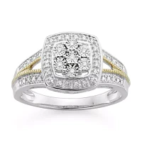 Diamond Blossom 1/10 CT.T.W. Natural  Miracle Plate Cushion Sterling SIlver with 14k Gold over Accent Ring