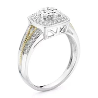 Diamond Blossom 1/10 CT.T.W. Natural  Miracle Plate Cushion Sterling SIlver with 14k Gold over Accent Ring