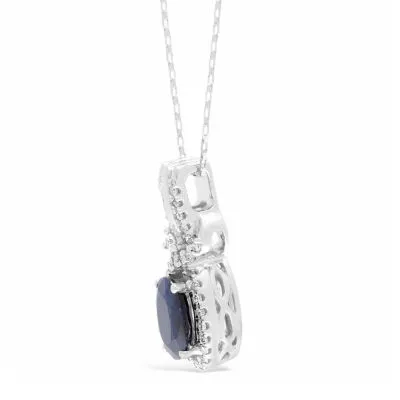 Womens 1/7 CT. T.W. Genuine Blue Sapphire 10K Gold Oval Pendant Necklace