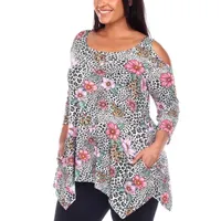 White Mark Plus Antonia Womens Scoop Neck 3/4 Sleeve Tunic Top