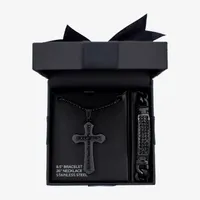 Black Cubic Zirconia Stainless Steel Cross 2-pc. Jewelry Set