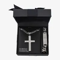 1/10 CT. T.W. Natural White Diamond Stainless Steel Cross 2-pc. Jewelry Set