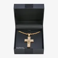 Mens Cubic Zirconia Stainless Steel Cross Pendant Necklace