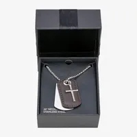 Mens Stainless Steel Cross Dog Tag Pendant Necklace