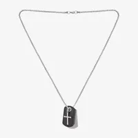 Mens Stainless Steel Cross Dog Tag Pendant Necklace