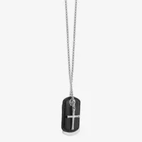Mens Stainless Steel Cross Dog Tag Pendant Necklace