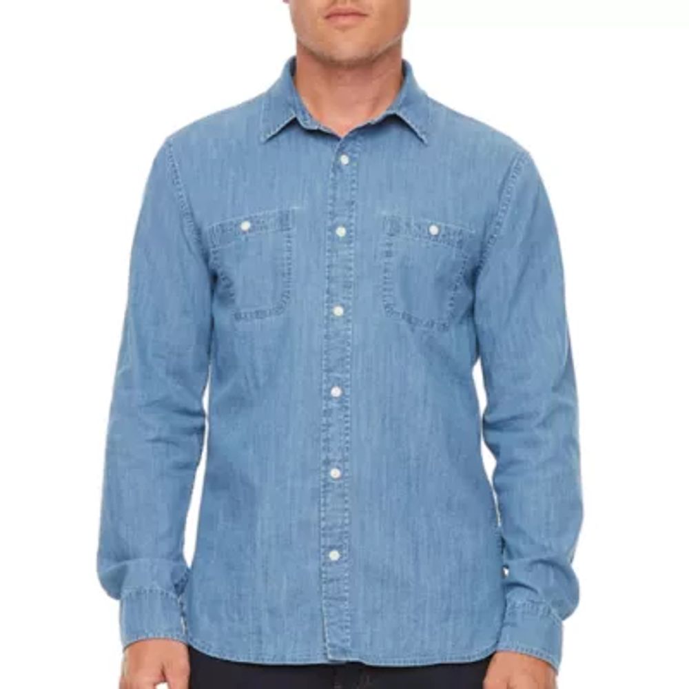 mutual weave Mens Regular Fit Long Sleeve Button-Down Shirt