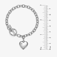 Sterling Silver 7.25 Inch Solid Cable Heart Link Bracelet