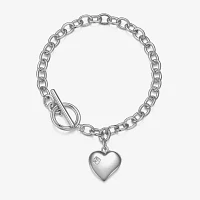 Sterling Silver 7.25 Inch Solid Cable Heart Link Bracelet