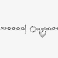 Sterling Silver 7.25 Inch Solid Cable Heart Link Bracelet