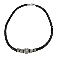 Mens Stainless Steel & Leather Choker Necklace