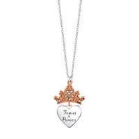 Disney Classics Womens Crystal Pure Silver Over Brass Crown Heart Princess Pendant Necklace