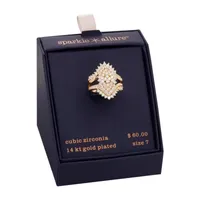 Sparkle Allure Cubic Zirconia 14K Gold Over Brass Round Cocktail Ring