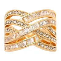 Sparkle Allure Cubic Zirconia 14K Gold Over Brass Crossover Cocktail Ring