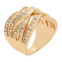 Sparkle Allure Cubic Zirconia 14K Gold Over Brass Crossover Cocktail Ring