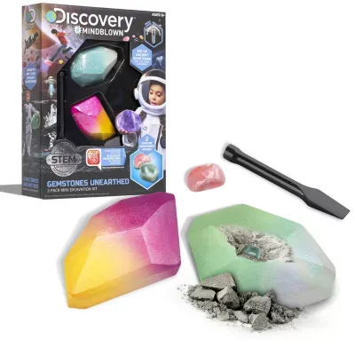 Discovery #Mindblown Mini Unearthed Gemstones Dig Set, 2 Pack Excavation Kit w/ Chisel, App & Poster