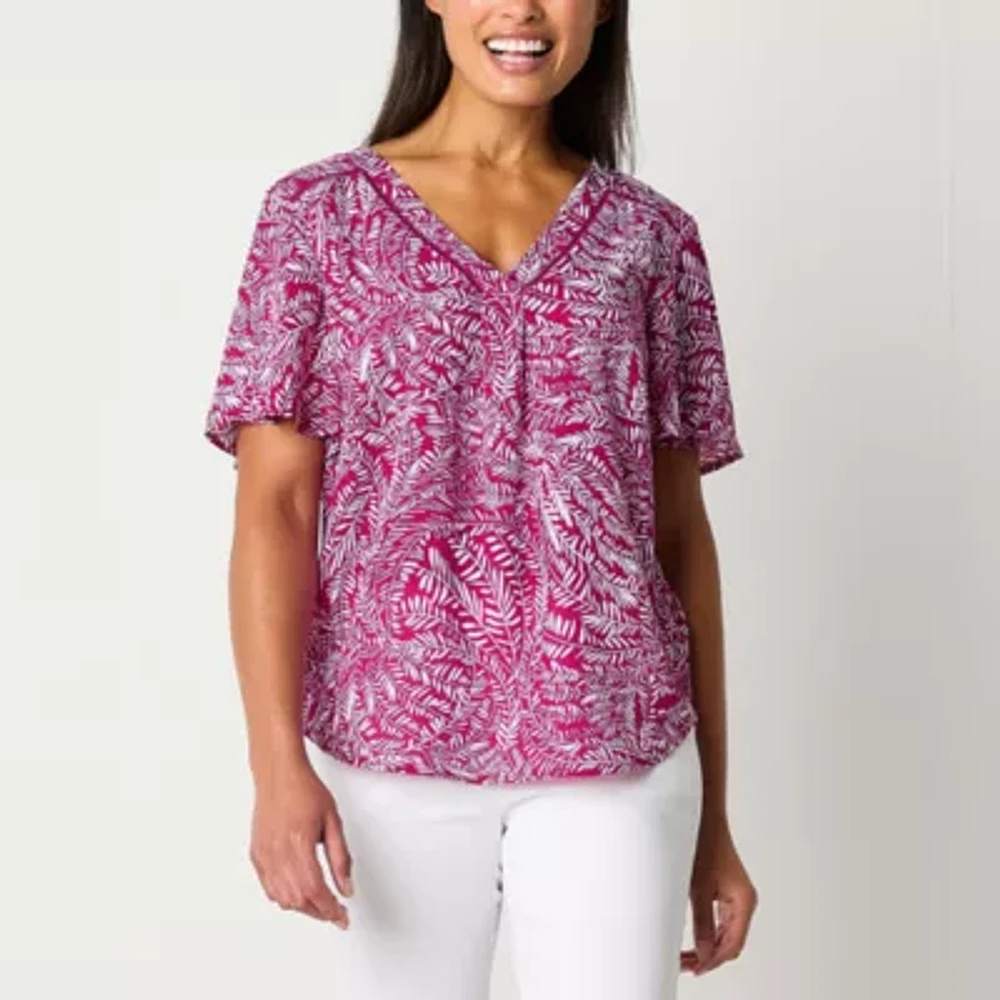Liz Claiborne Tall Womens V Neck Short Sleeve Blouse