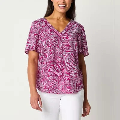 Liz Claiborne Tall Womens V Neck Short Sleeve Blouse