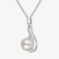 Womens White Cultured Freshwater Pearl Sterling Silver Pendant Necklace