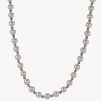 Womens White Cultured Freshwater Pearl 14K Rose Gold Strand Necklace