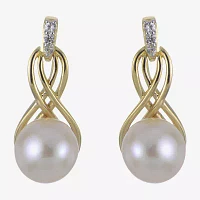 White Cultured Freshwater Pearl 14K Gold Over Silver Drop Earrings