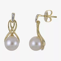 White Cultured Freshwater Pearl 14K Gold Over Silver Drop Earrings