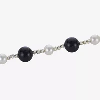 Womens Genuine Black Onyx Cultured Freshwater Pearl Sterling Silver Strand Necklace