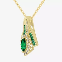 Lab-Created Gemstone 14K Gold Over Silver Marquise Pendant Necklace