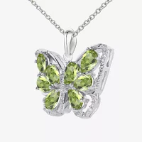 Peridot & Lab-Created White Sapphire Sterling Silver Butterfly Pendant Necklace