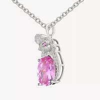 Lab-Created Pink Sapphire, Ruby & White Sapphire Elephant Pendant Necklace