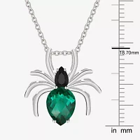 Genuine Black Onyx and Simulated Emerald Spider Pendant Necklace