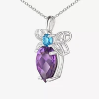 Lab-Created Amethyst and Simulated Blue Topaz Beetle Sterling Silver Pendant Necklace