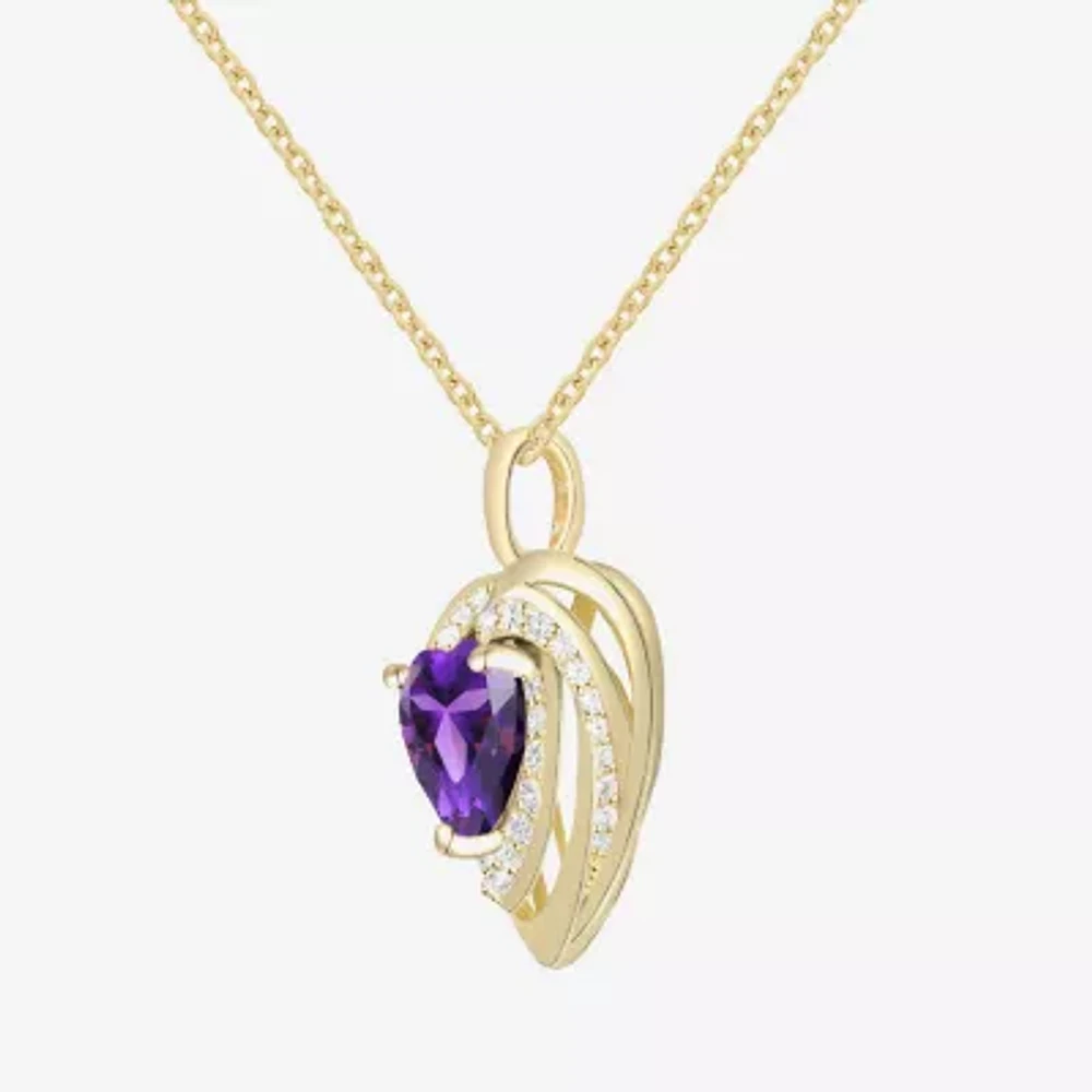 Womens Genuine Purple Amethyst 14K Gold Over Silver Heart Pendant Necklace