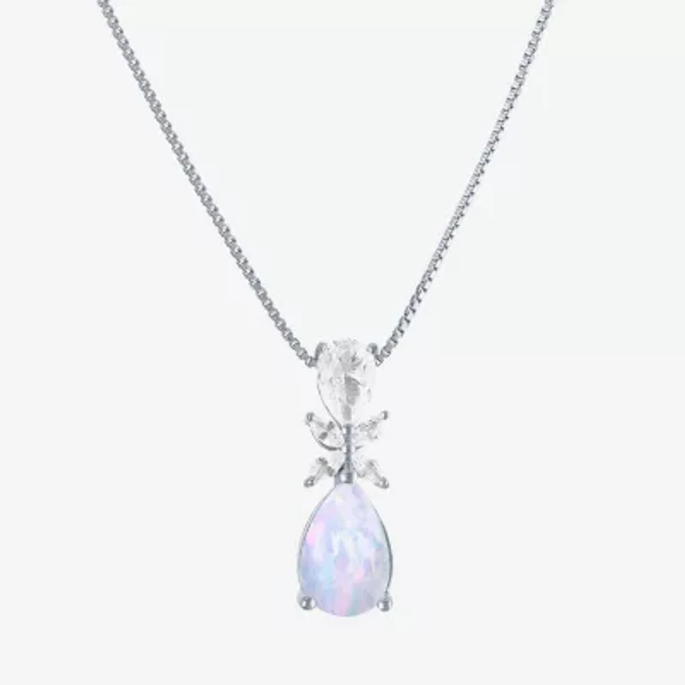 Womens Lab Created White Opal Sterling Silver Pendant Necklace