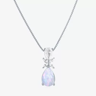 Womens Lab Created White Opal Sterling Silver Pendant Necklace