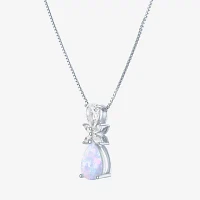 Womens Lab Created White Opal Sterling Silver Pendant Necklace