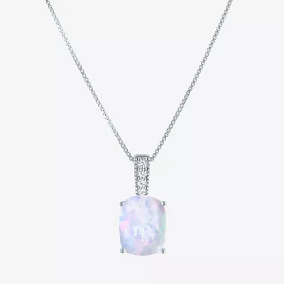 Womens Lab Created White Opal Sterling Silver Pendant Necklace