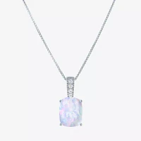 Womens Lab Created White Opal Sterling Silver Pendant Necklace