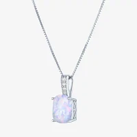 Womens Lab Created White Opal Sterling Silver Pendant Necklace