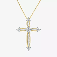 Diamond Blossom Womens 1/3 CT. T.W. Natural White Diamond 10K Gold Cross Pendant Necklace