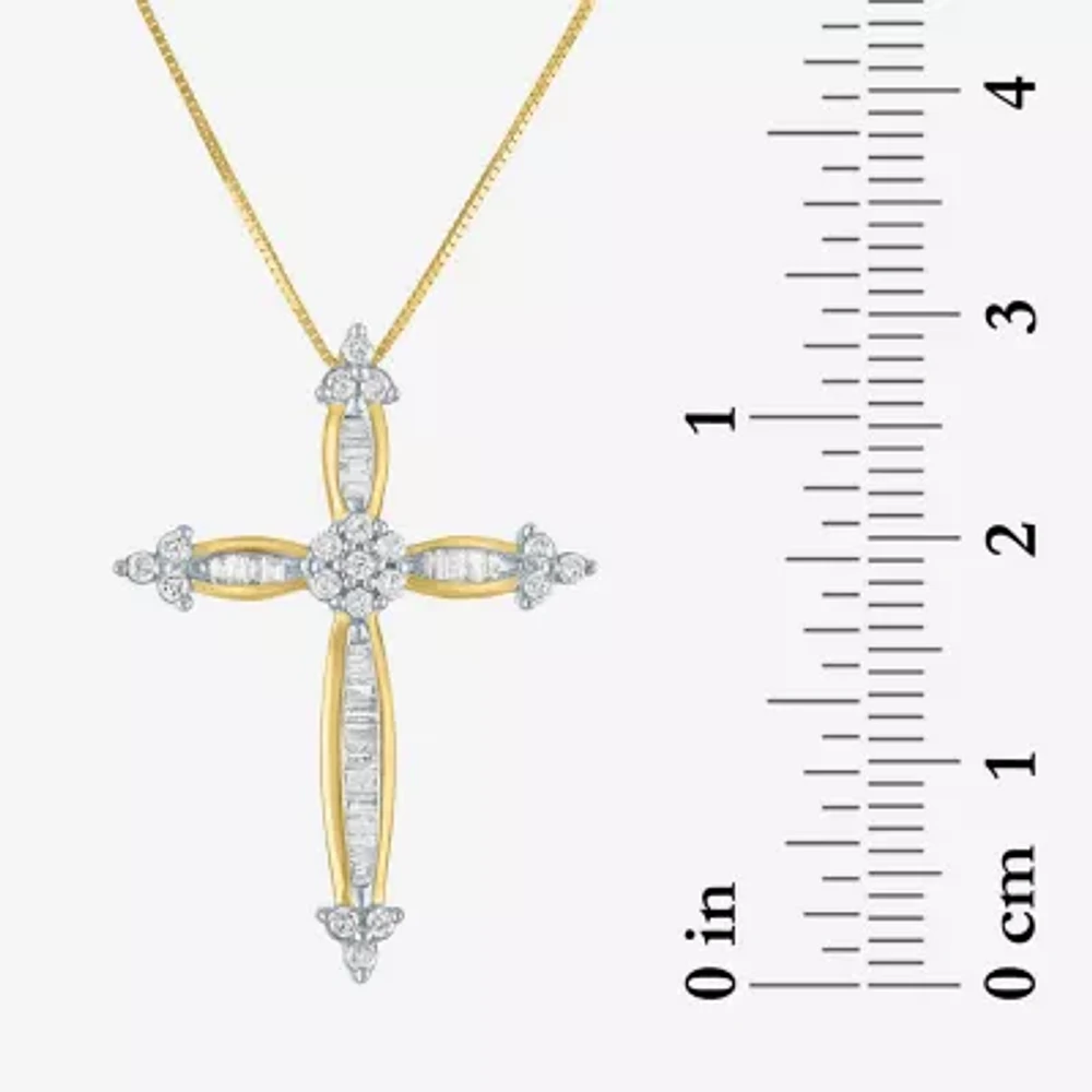 Diamond Blossom Womens 1/3 CT. T.W. Natural White Diamond 10K Gold Cross Pendant Necklace