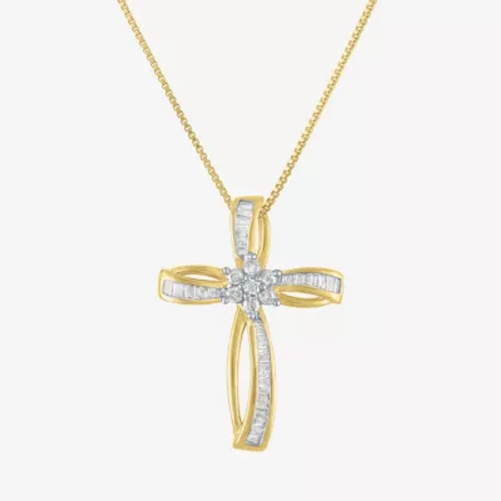 Womens 1/3 CT. T.W. Natural White Diamond 10K Gold Cross Pendant Necklace